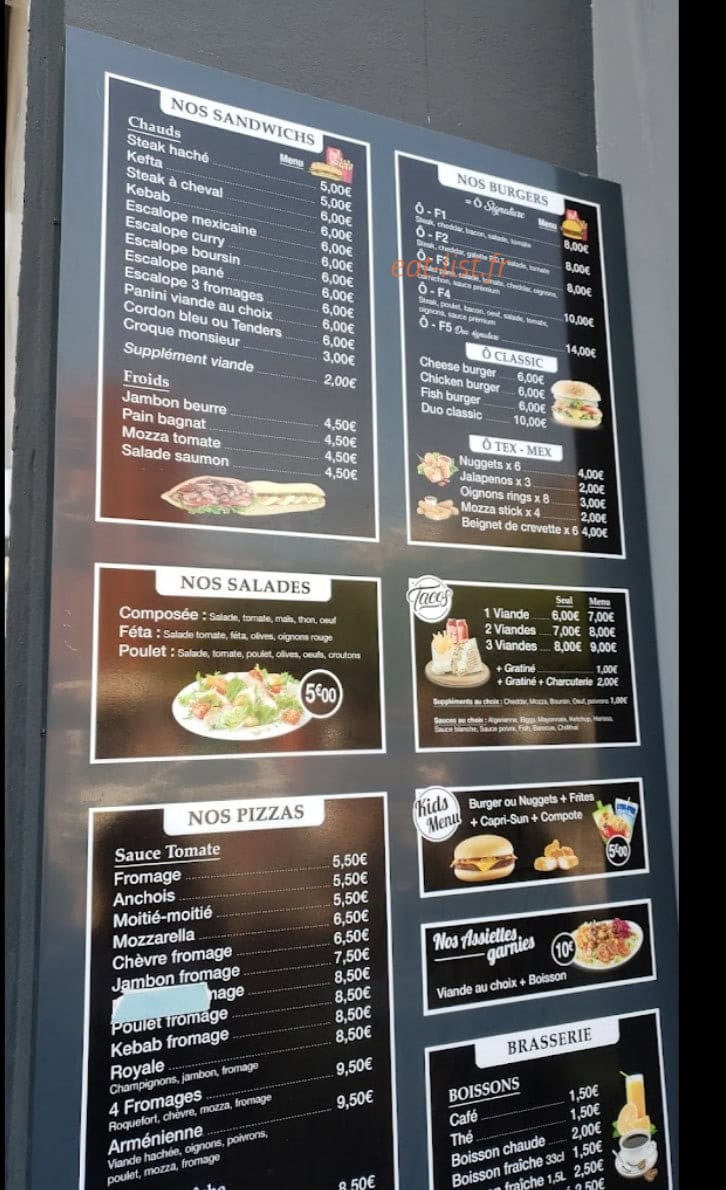 O Food — carte page 1