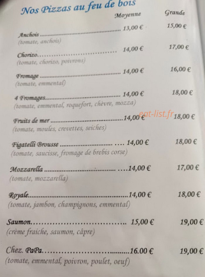 Carte et menu de Restaurant Pizzeria Le Joli Port à Marseille 2 — Les pizzas au feux de bois