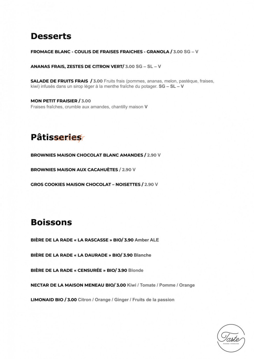 Taste — carte page 3