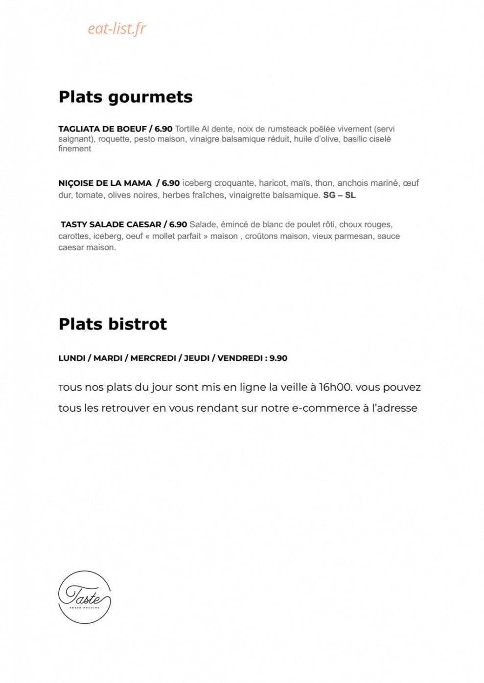 Taste — carte page 2