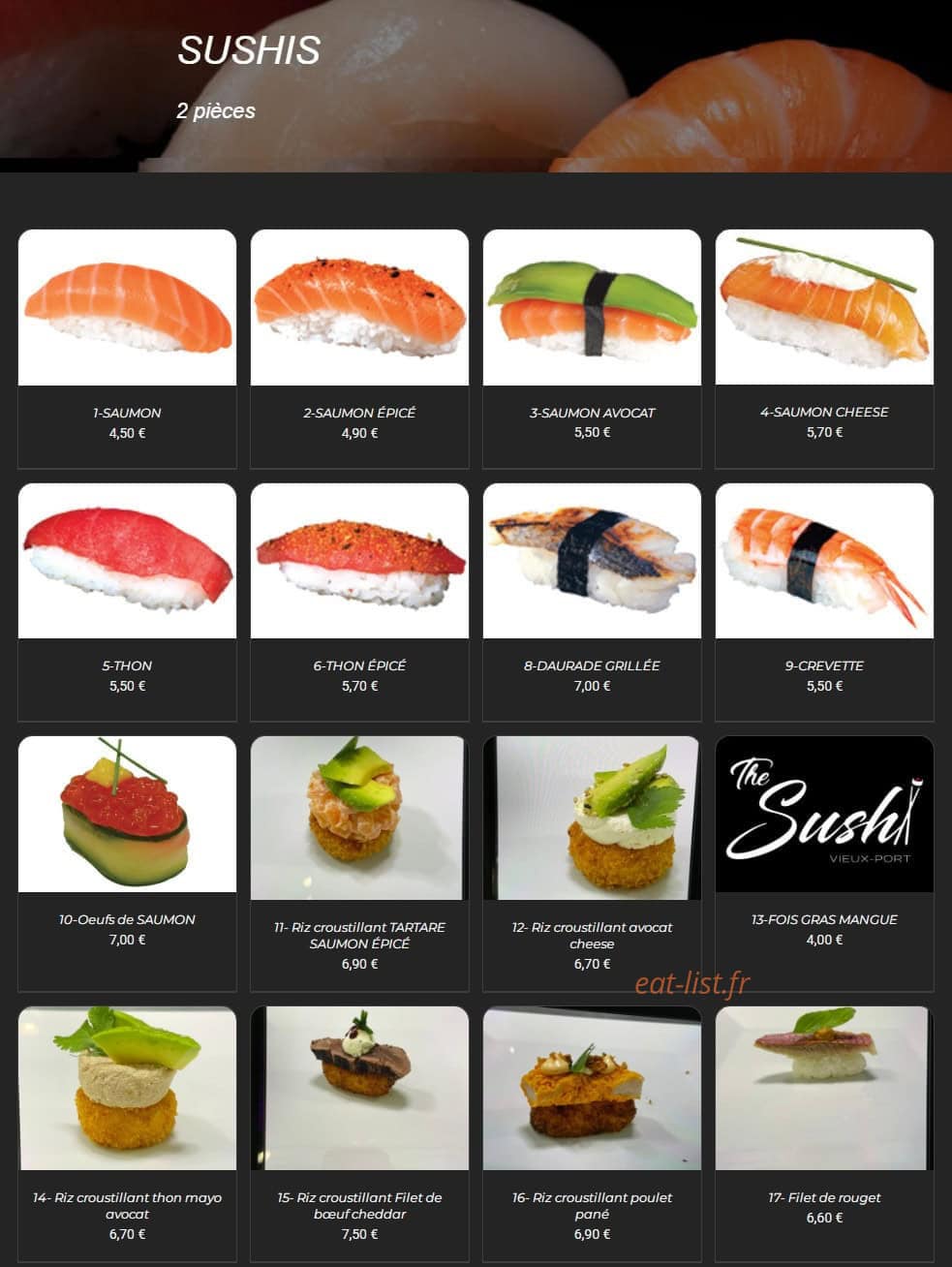 The Sushi — carte page 1