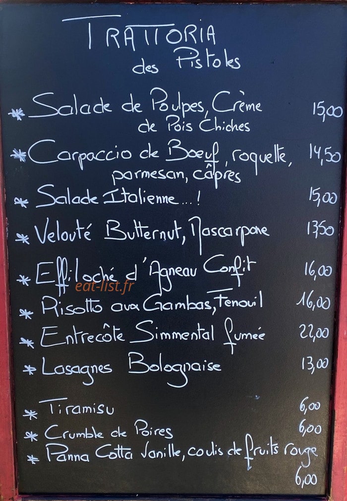 Trattoria des Pistoles — carte page 1