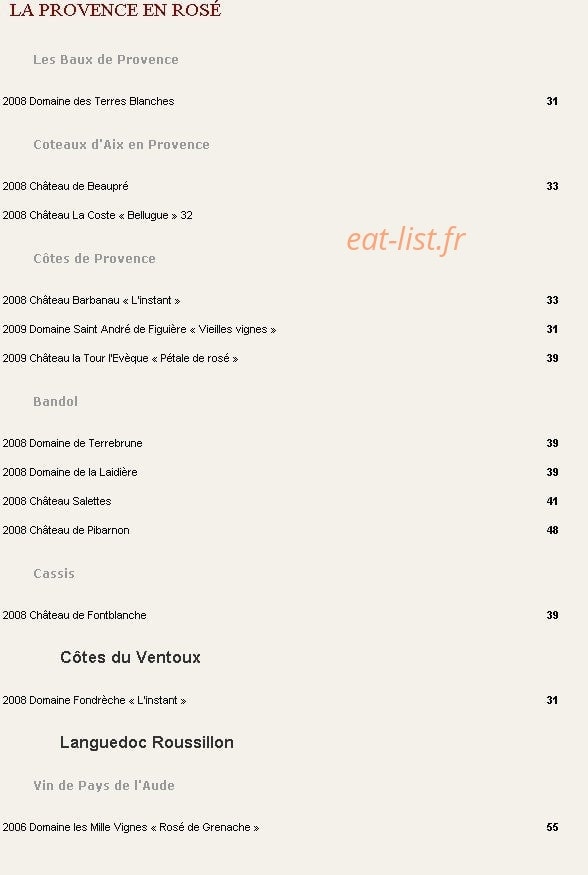 Une Table au Sud — carte page 23