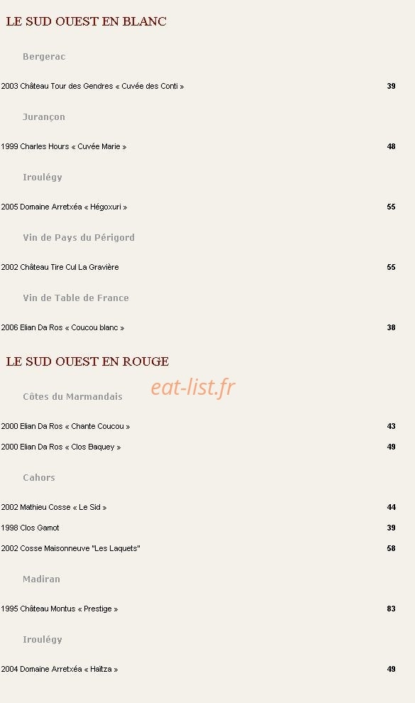 Une Table au Sud — carte page 16