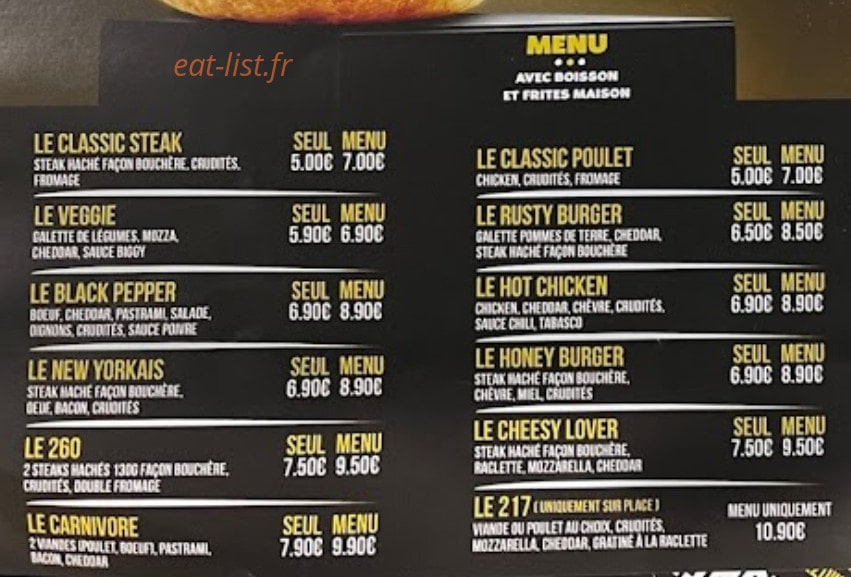 By Me burgers — carte page 1