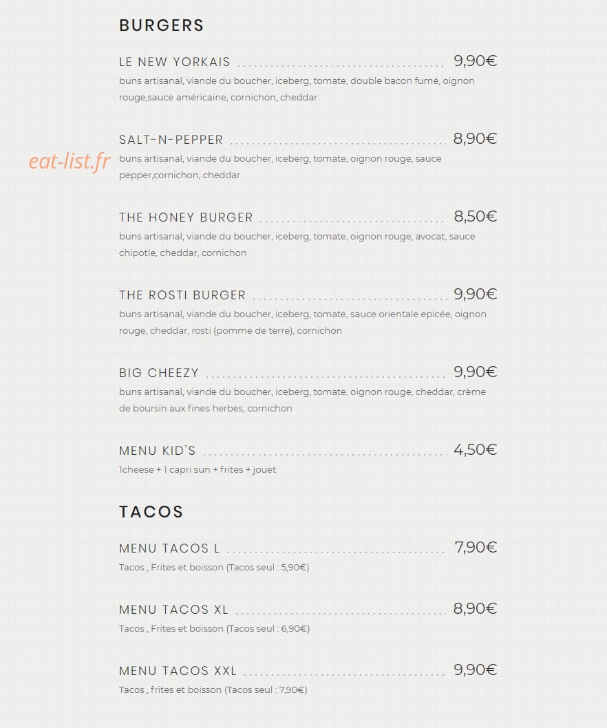 Fresh Burger — carte page 1