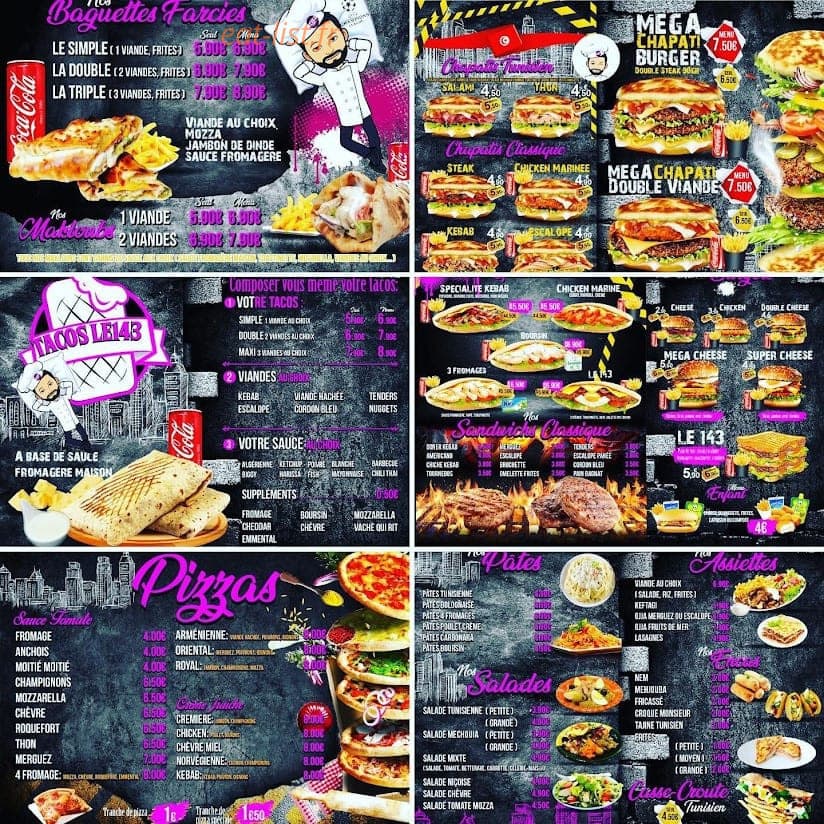 Le 143 food — carte page 1