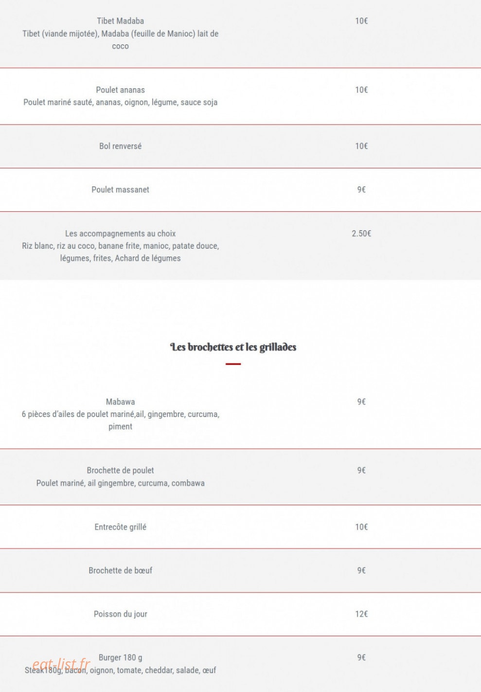 Restaurant Piment — carte page 2