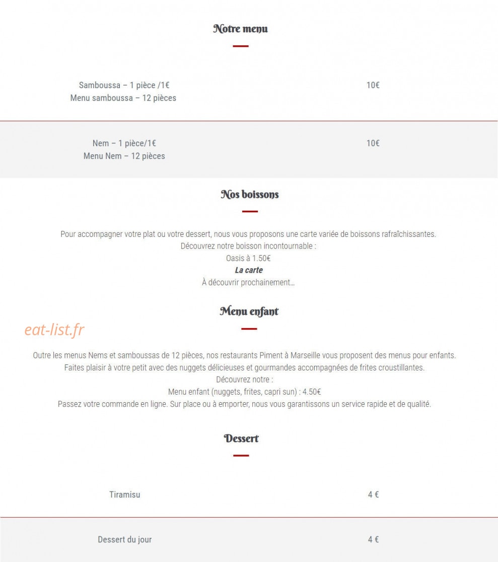 Restaurant Piment — carte page 3