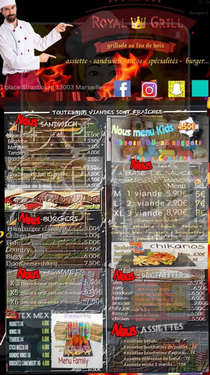 Royal Grill — carte page 1