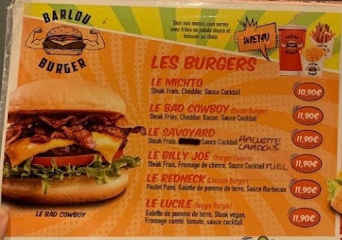 Barlou Burger — carte page 1