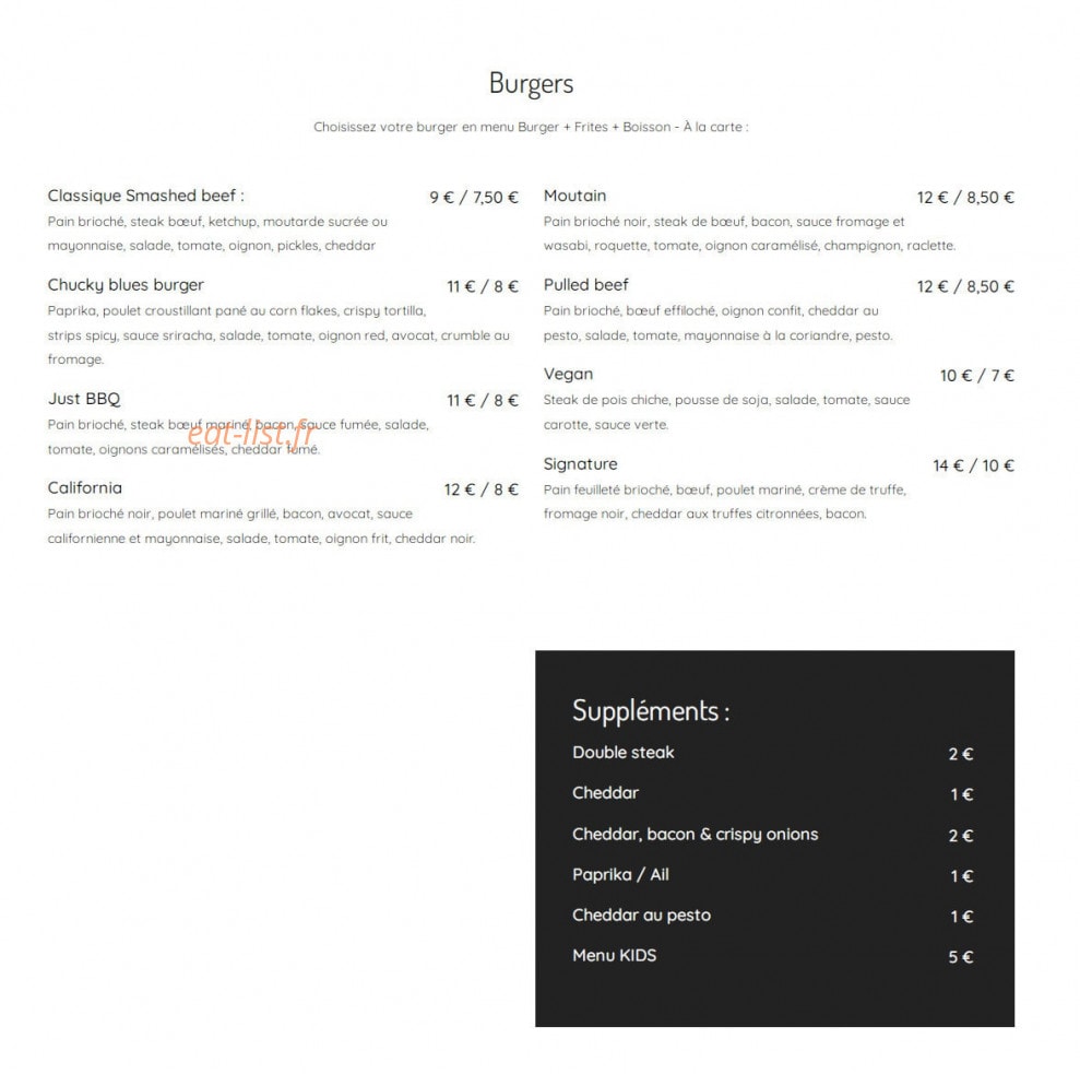 Burger’s Corner — carte page 1