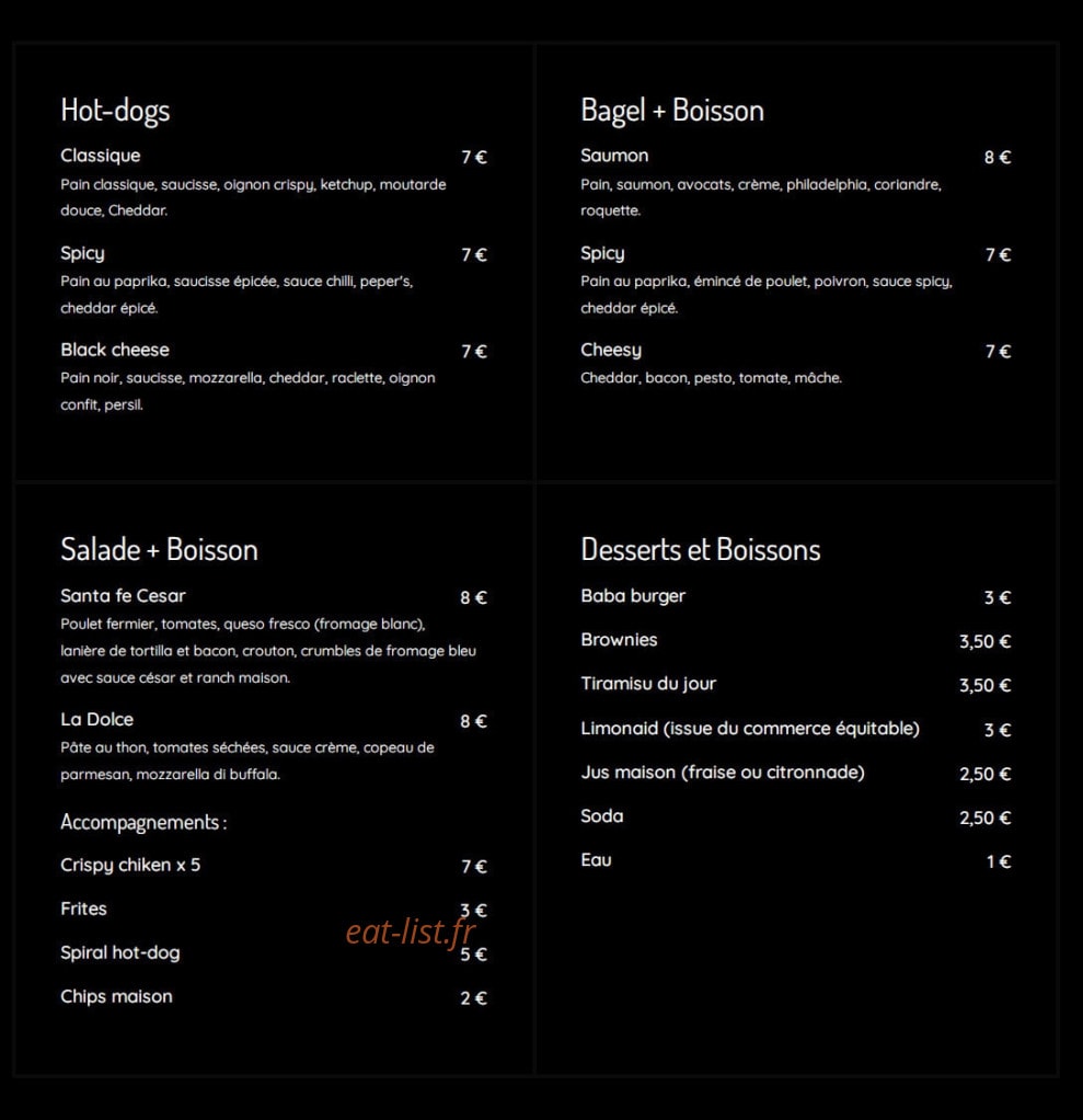 Burger’s Corner — carte page 2