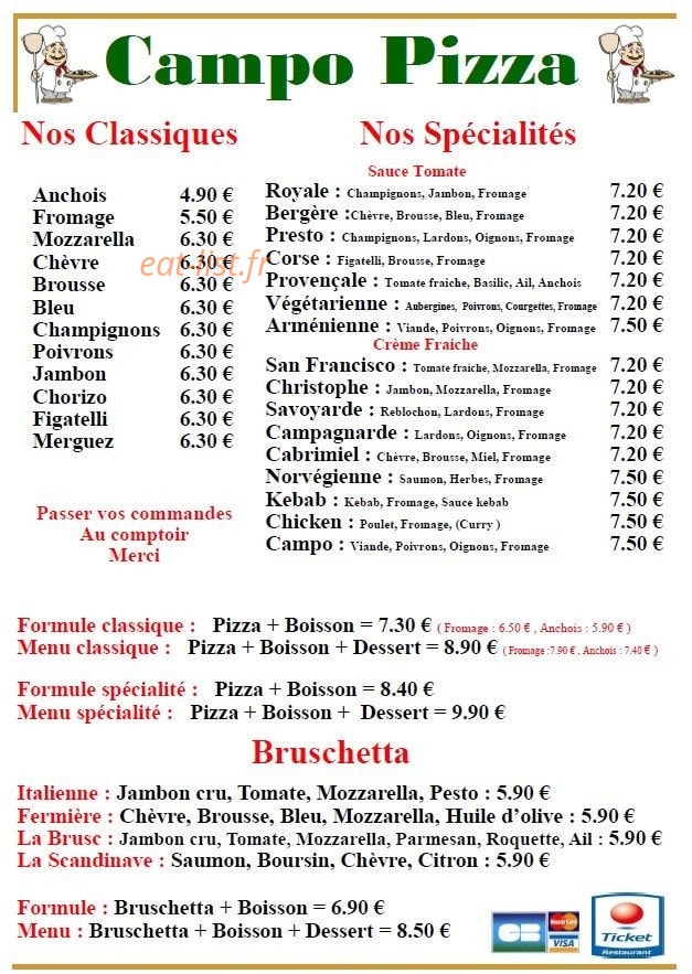 Campo Pizza — carte page 1