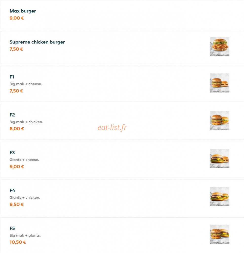 Factory Food — carte page 9