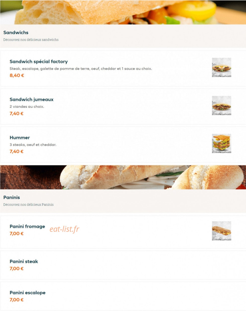 Factory Food — carte page 13