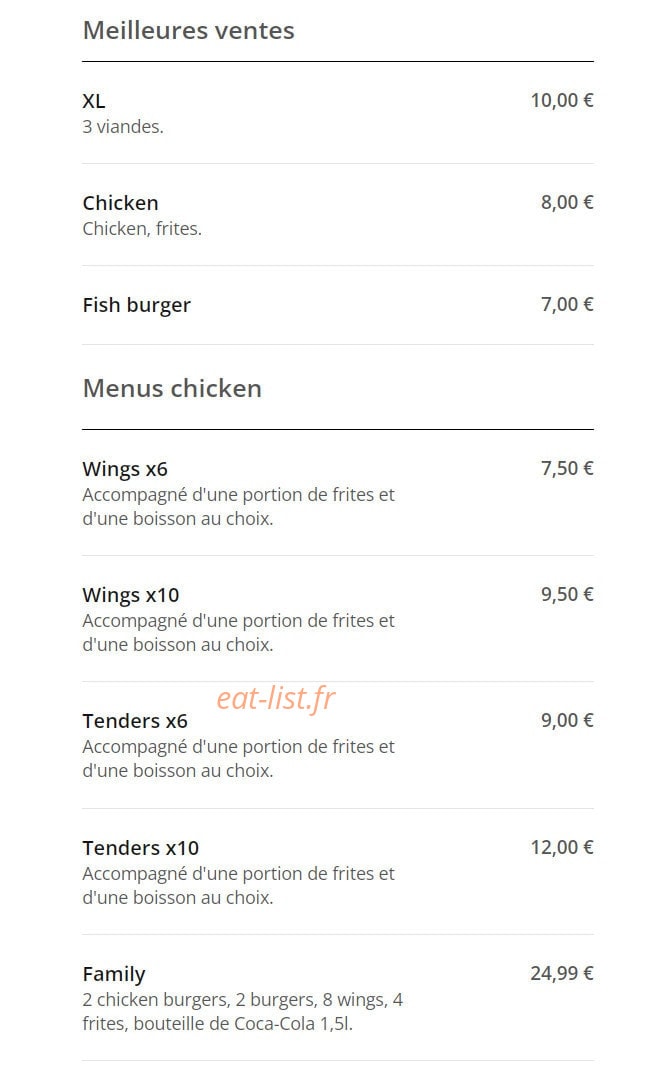 Fresh Food — carte page 1