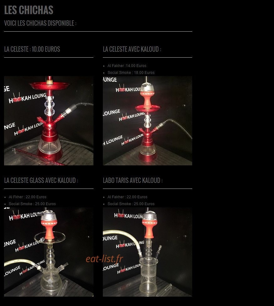 Hookah Lounge — carte page 1