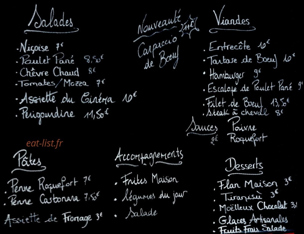 Le Cinéma Café — carte page 1