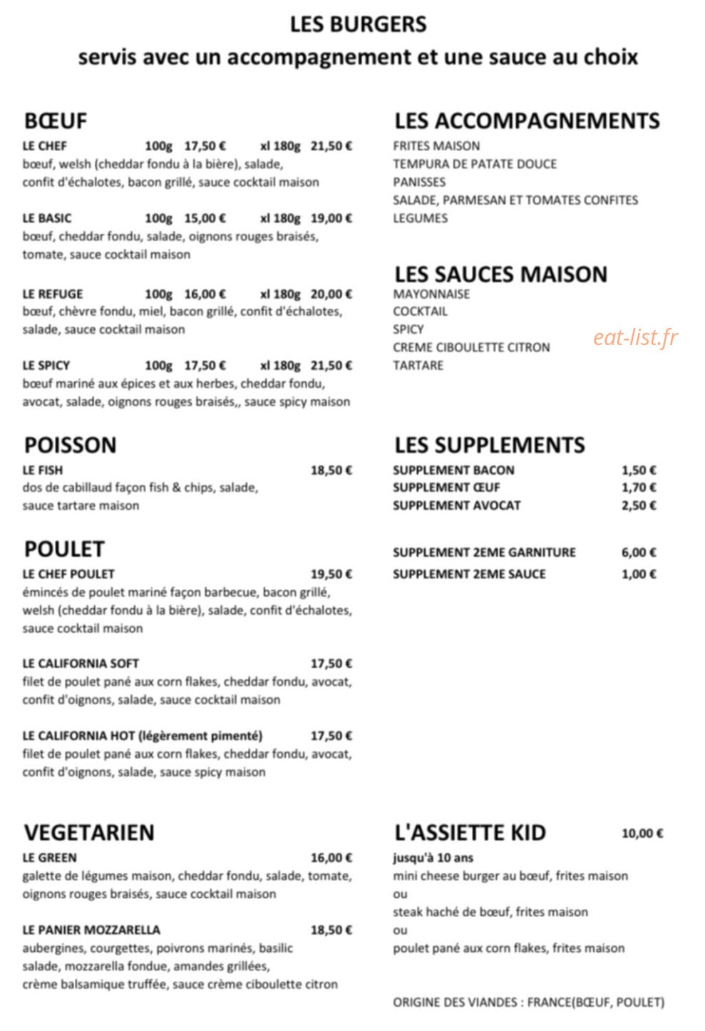 Le Panier à Burgers — carte page 1