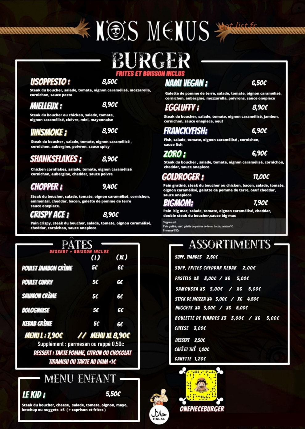 One Piece burger — carte page 1