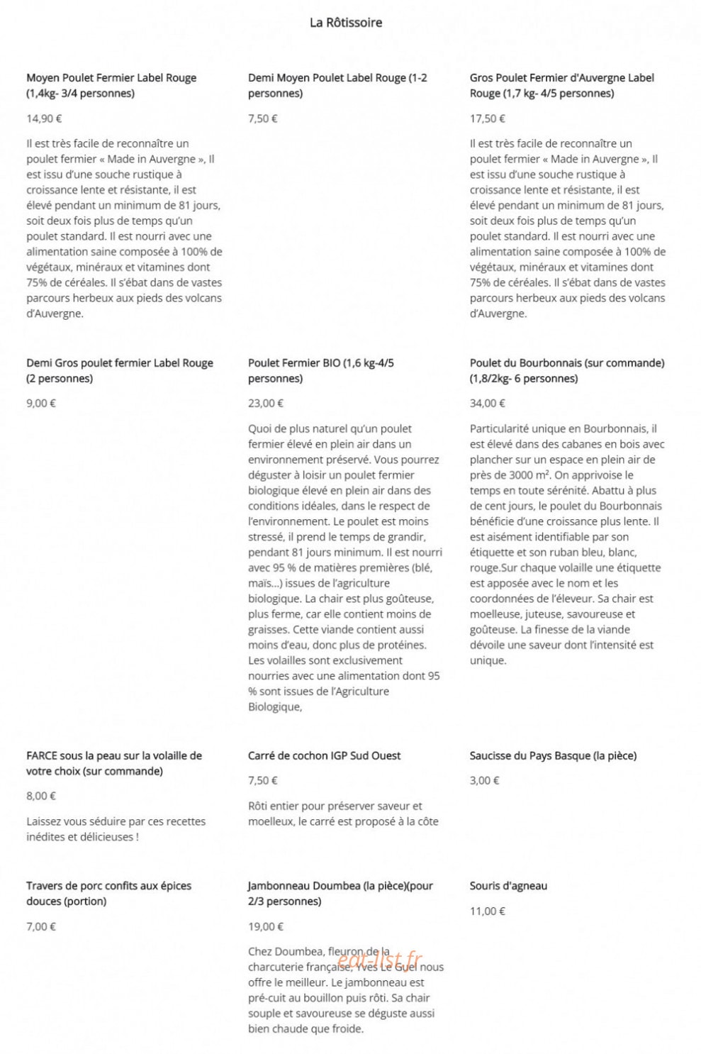 Carte et menu de Paco Rotisserie à Marseille 4 — La rôtissoire