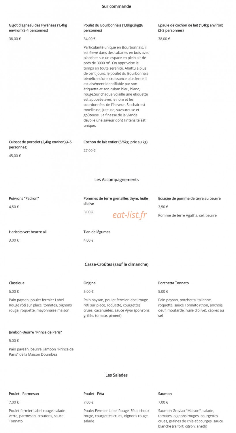 Carte et menu de Paco Rotisserie à Marseille 4 — Les plats sur commande, accompagnements et salades