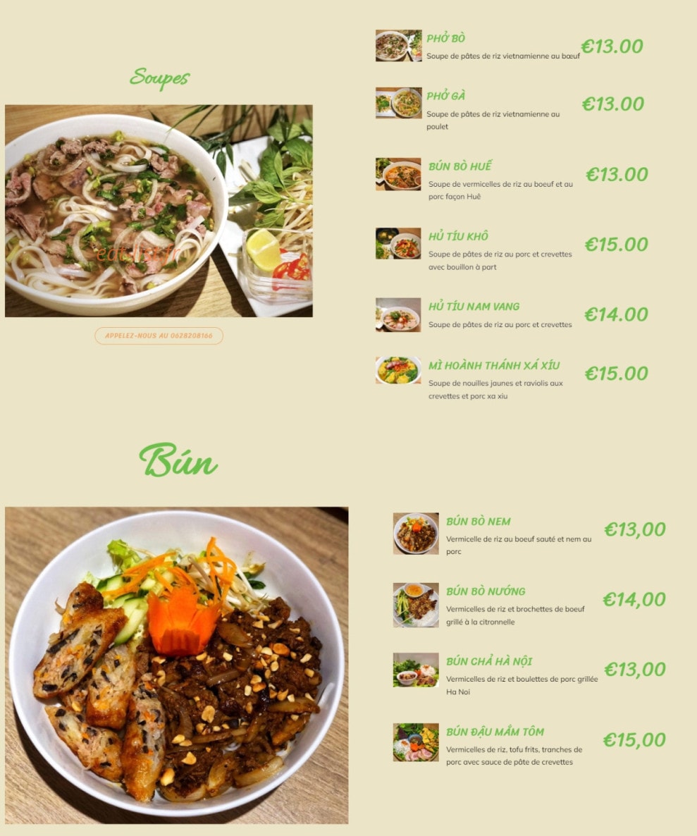 Pho Vietnam — carte page 2
