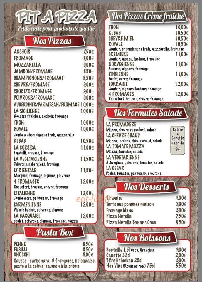 Pit à Pizza — carte page 2