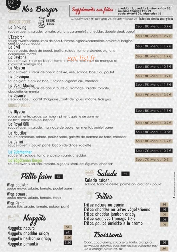 Raven's burger — carte page 2