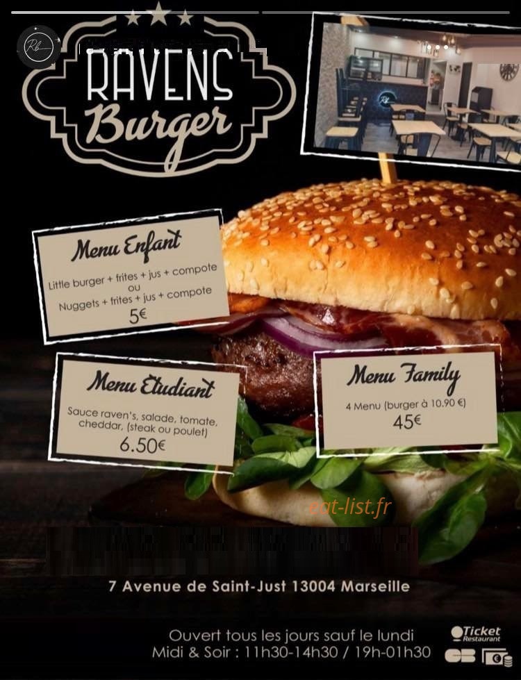 Raven's burger — carte page 1