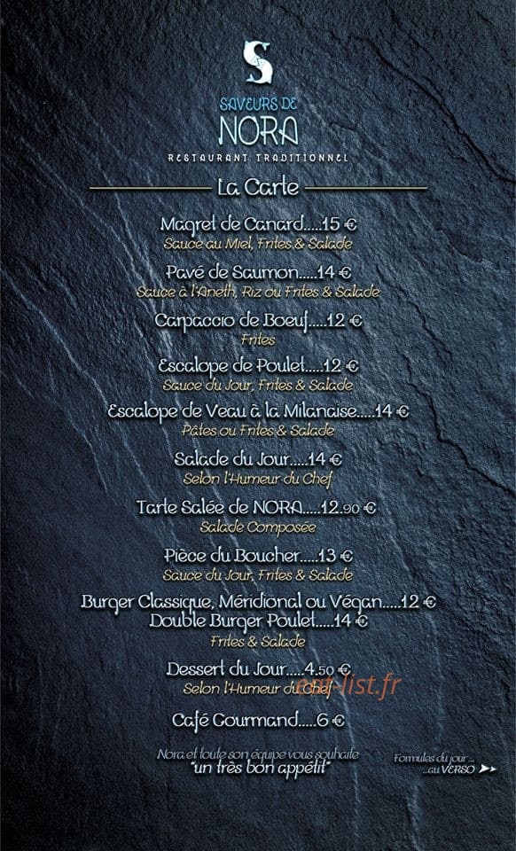 Saveurs de Nora — carte page 1