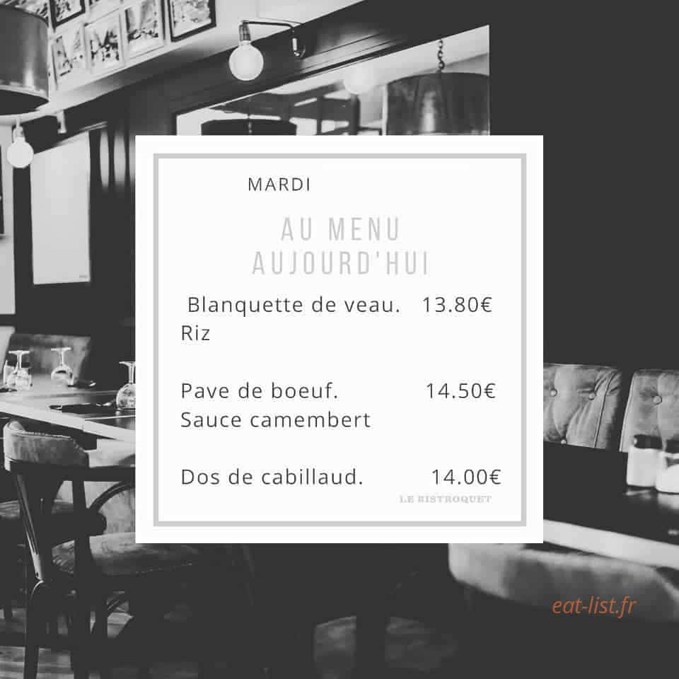 Au Bistroquet — carte page 1