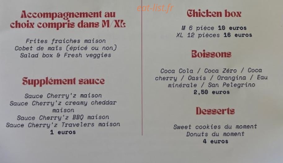 Cherry'z burger — carte page 2