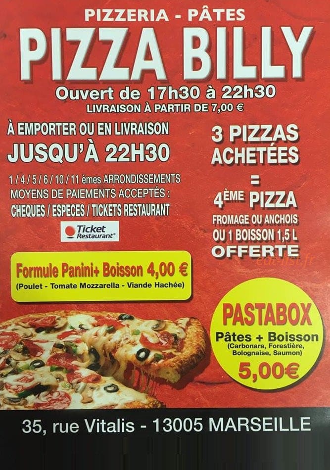 Pizza Billy — carte page 1