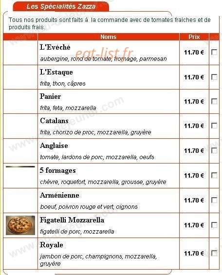 Pizza zazza — carte page 2