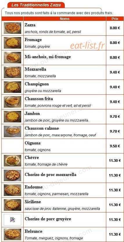 Pizza zazza — carte page 1