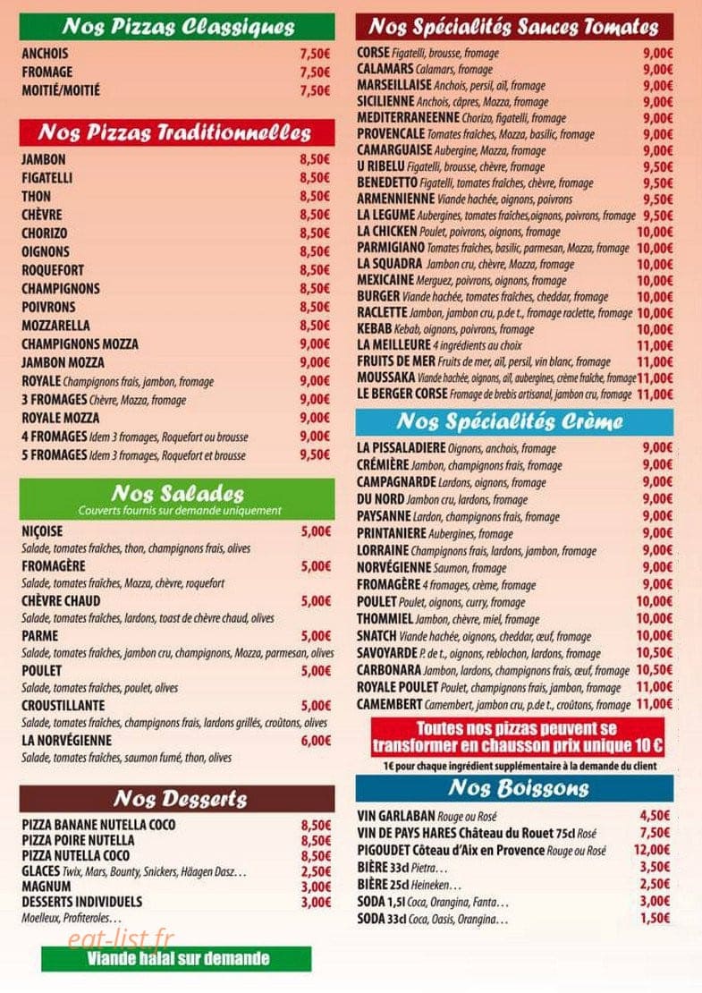 Provence Pizza — carte page 2
