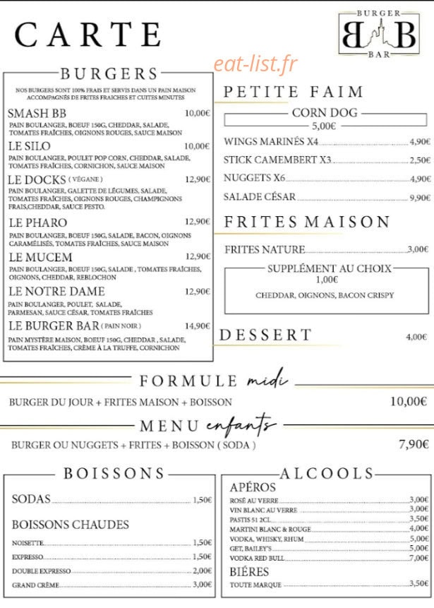 27 Burger Bar — carte page 1