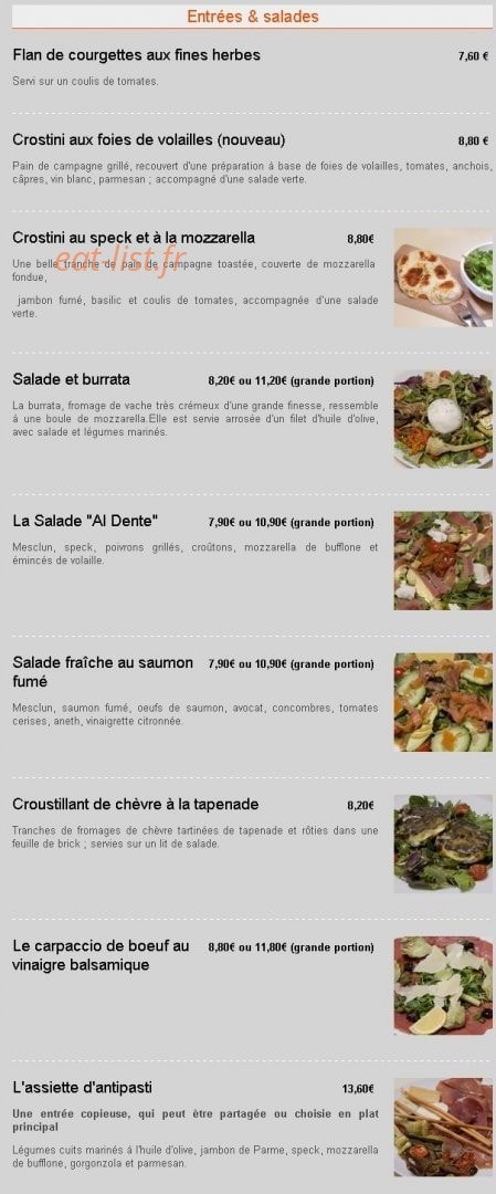 Al Dente — carte page 1