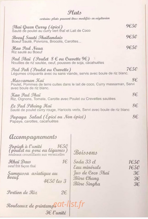 Baan Thai — carte page 1