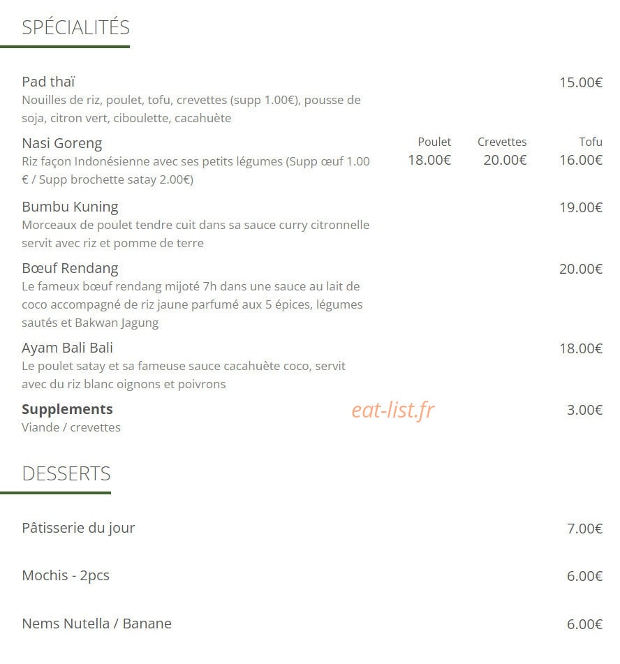 Bali Bali — carte page 2