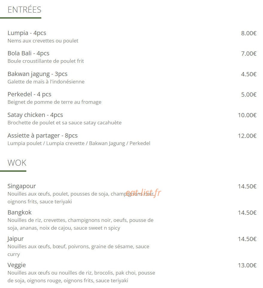 Bali Bali — carte page 1