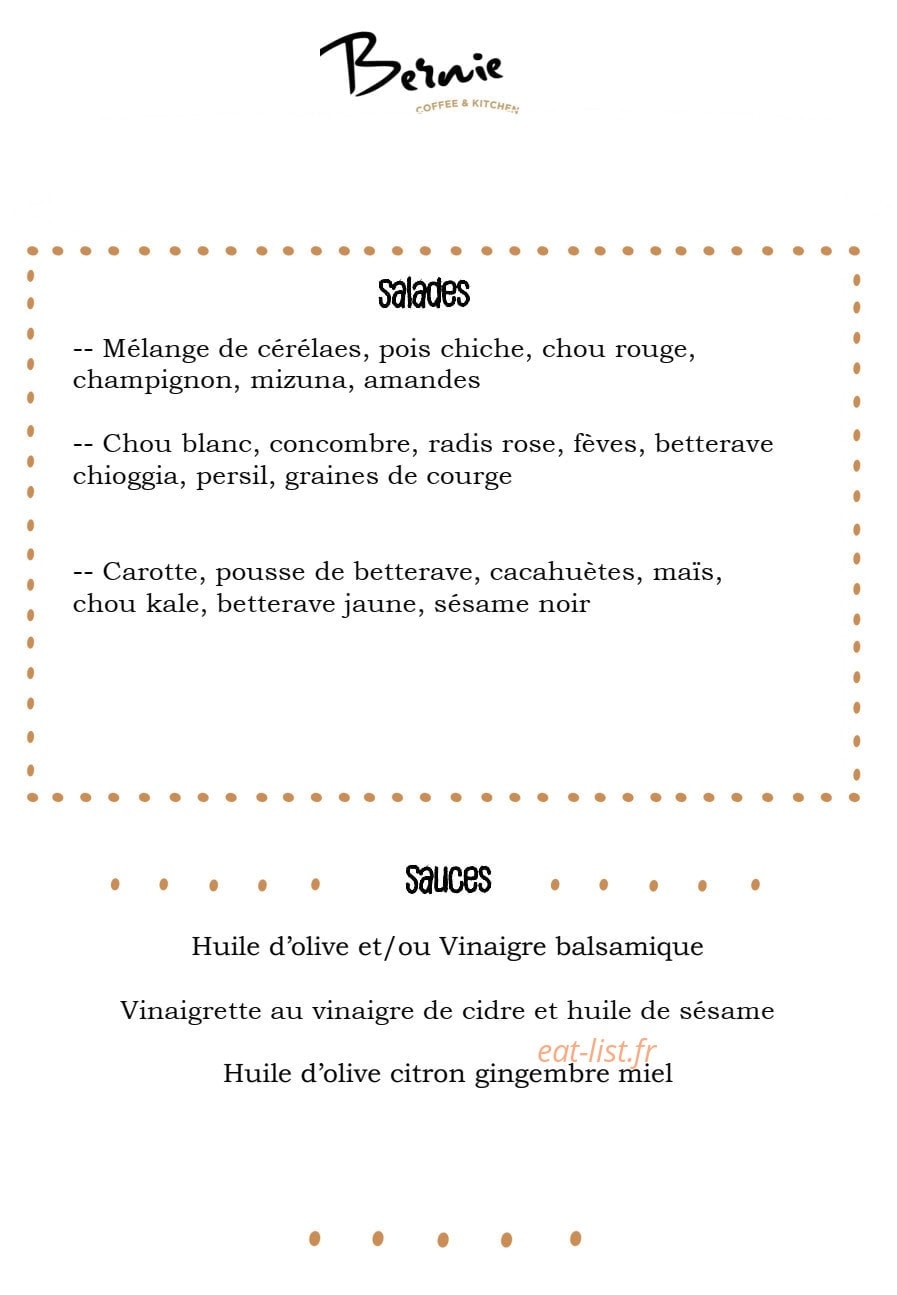 Bernie Coffee — carte page 1