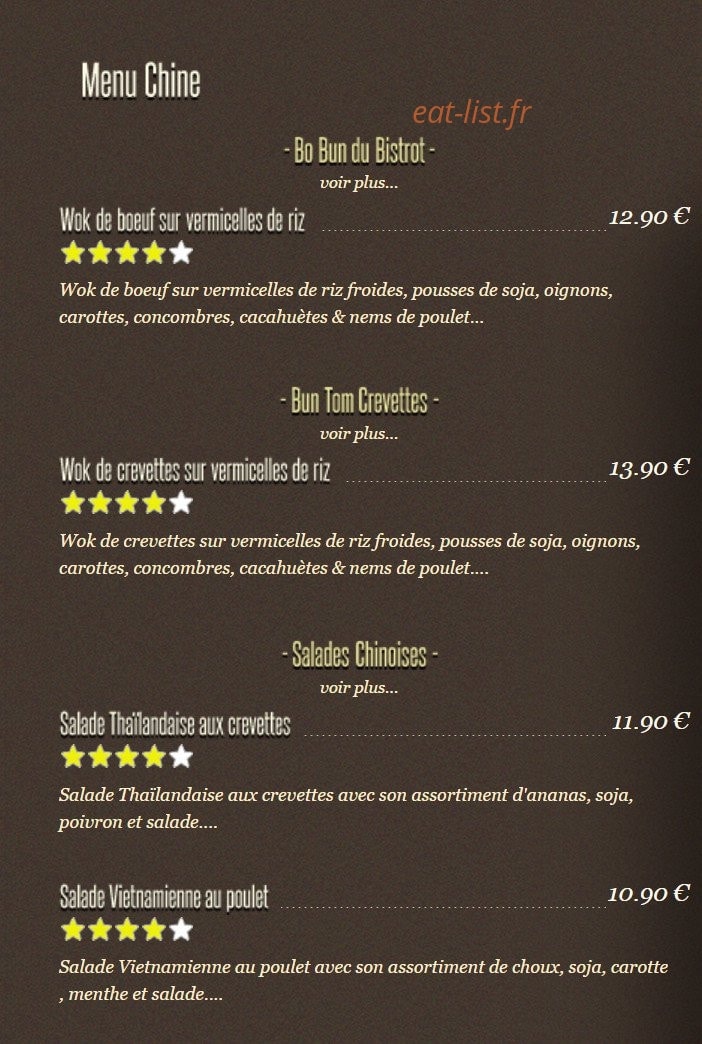 Bistrot Asiatique — carte page 1