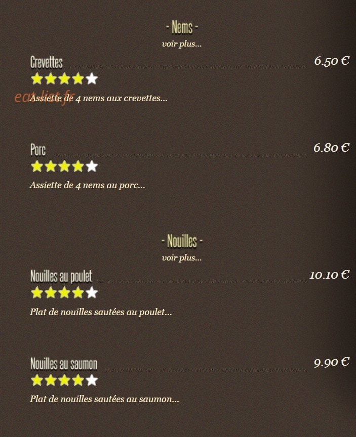 Bistrot Asiatique — carte page 2