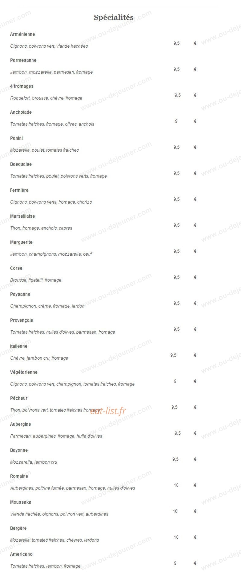 Casa Pizza — carte page 2