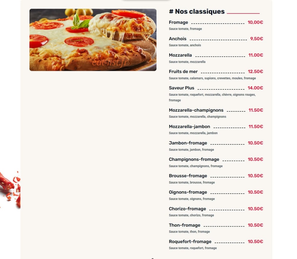 Dolce Pizza — carte page 1
