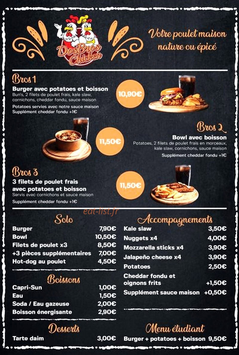 DosBros Chicken — carte page 1