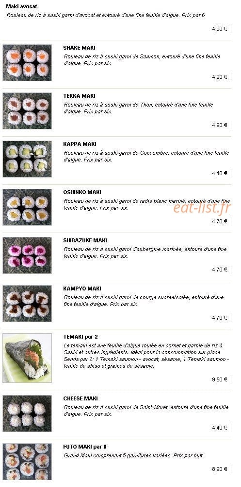 Kyo Sushi — carte page 2